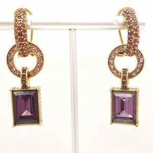 Heidi Daus Convertible Earrings Purple Dangle Hoop Gold Plate Perfect 32154